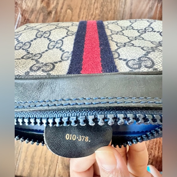 Authentic GUCCI GG Canvas Sherry Line Clutch Bag Gray Red Navy 010 378 - Picture 11 of 13